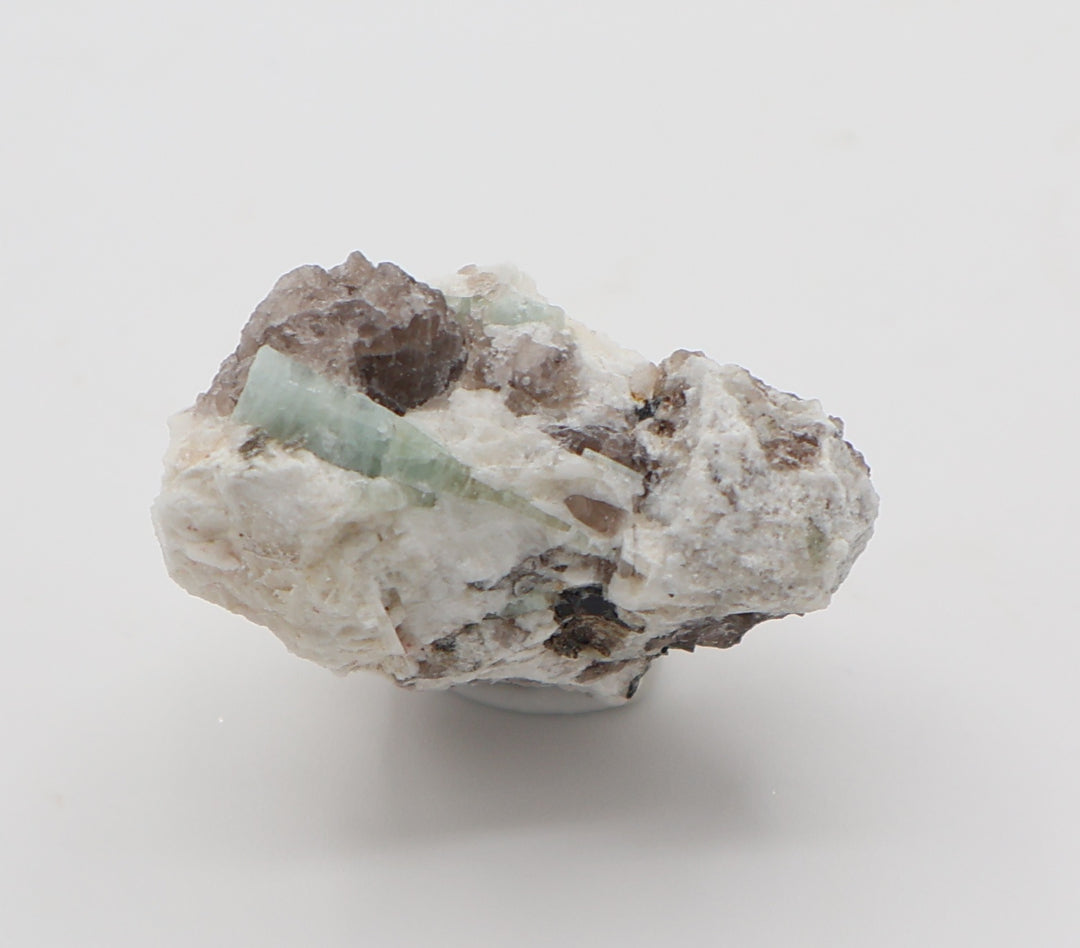 Sceptered Aquamarine with Mica on Smoky Quartz and Feldspar