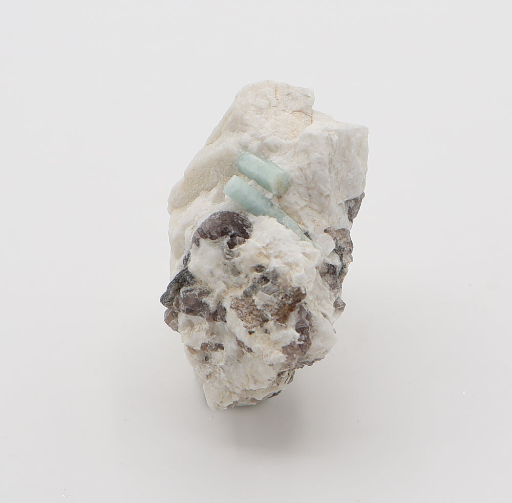 Aquamarine with Mica on Smoky Quartz and Feldspar