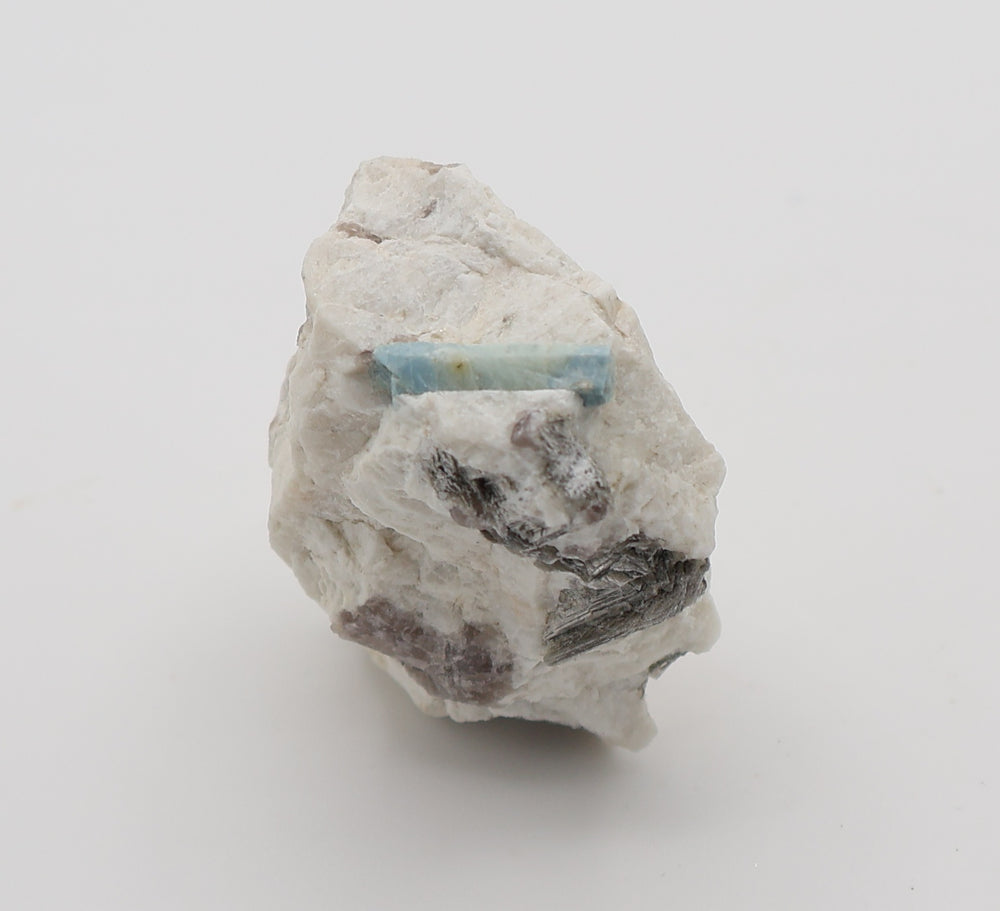 Aquamarine with Mica and Smoky Quartz on Feldspar