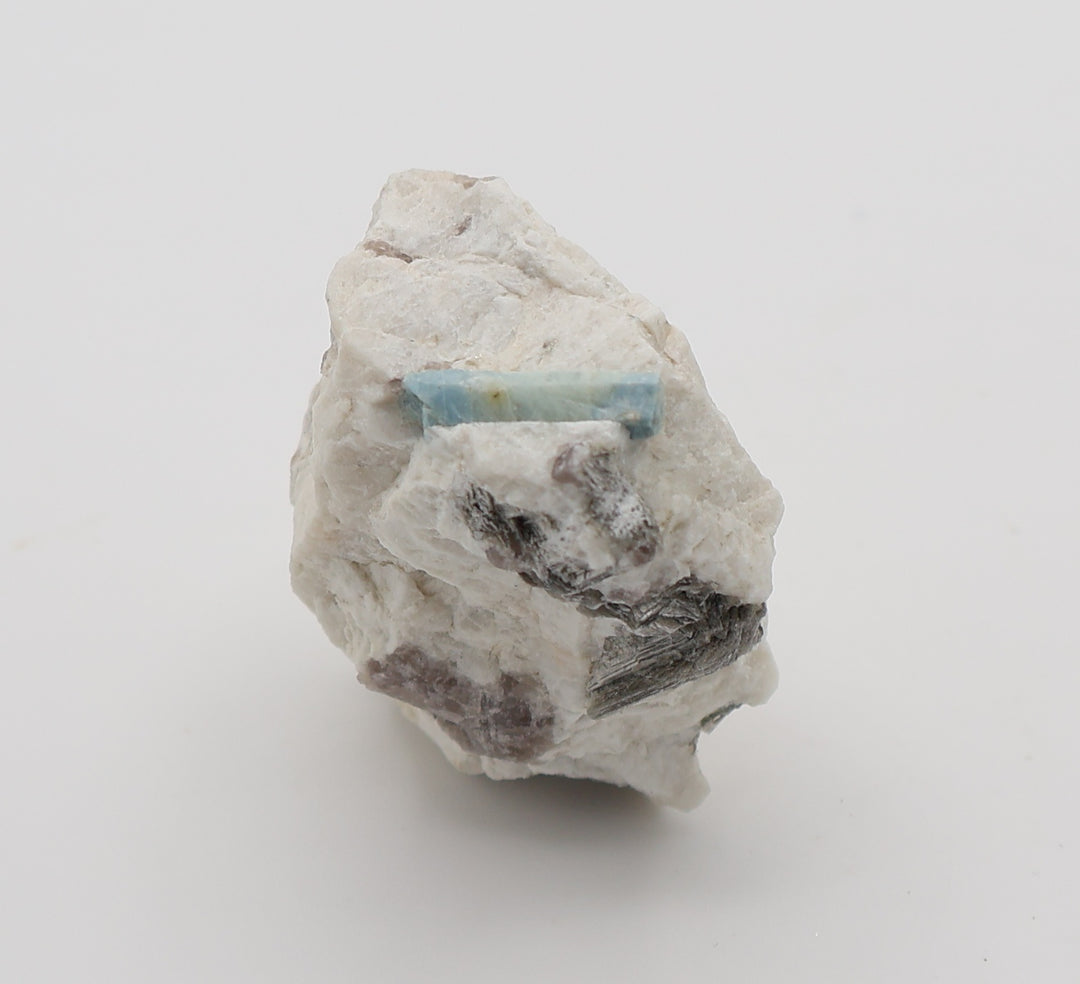 Aquamarine with Mica and Smoky Quartz on Feldspar