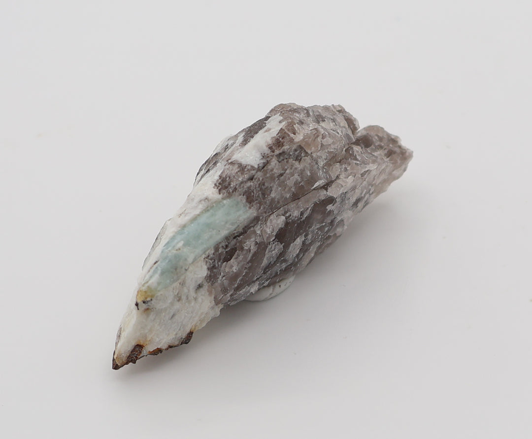 Heliodor Capped Aquamarine with Hematite, Mica, on Smoky Quartz and Feldspar