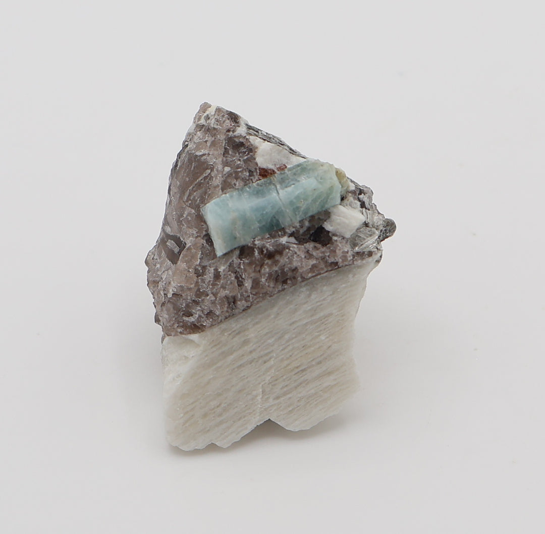 Aquamarine with Spessartine Garnet, Mica, on Smoky Quartz and Feldspar