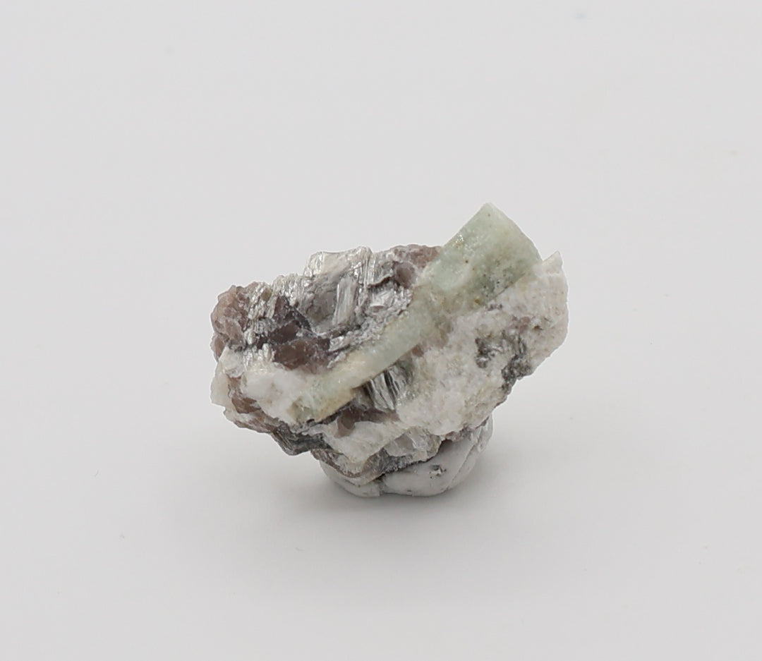 Sceptered Aquamarine with Mica on Smoky Quartz and Feldspar