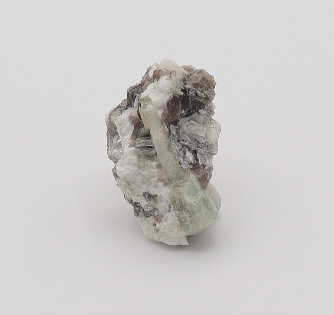 Sceptered Aquamarine with Mica on Smoky Quartz and Feldspar