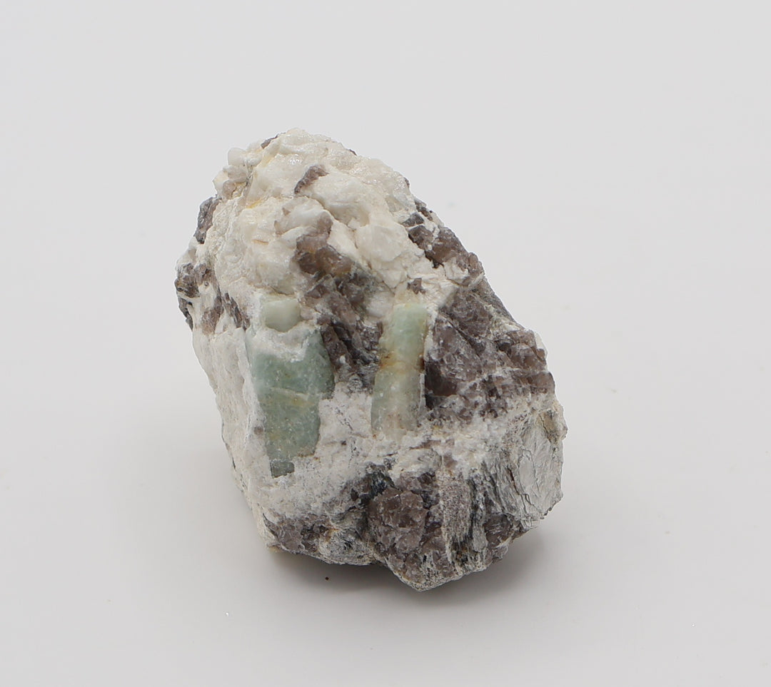 Sceptered Aquamarine with Mica on Smoky Quartz and Feldspar
