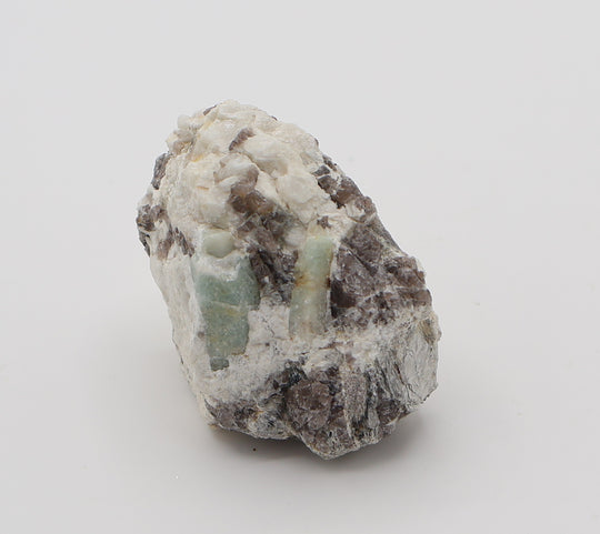 Sceptered Aquamarine with Mica on Smoky Quartz and Feldspar