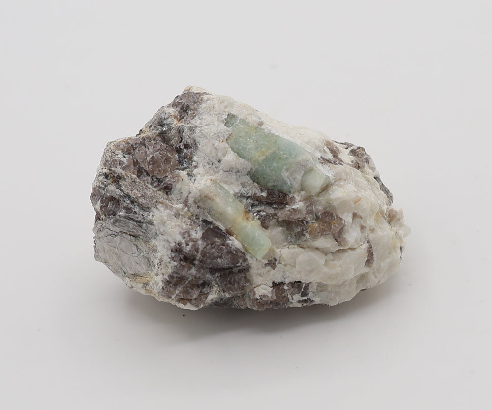 Sceptered Aquamarine with Mica on Smoky Quartz and Feldspar