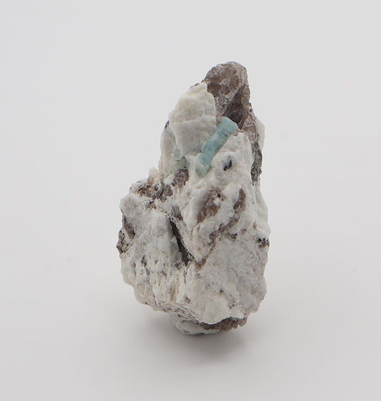 Aquamarine with Mica on Smoky Quartz and Feldspar