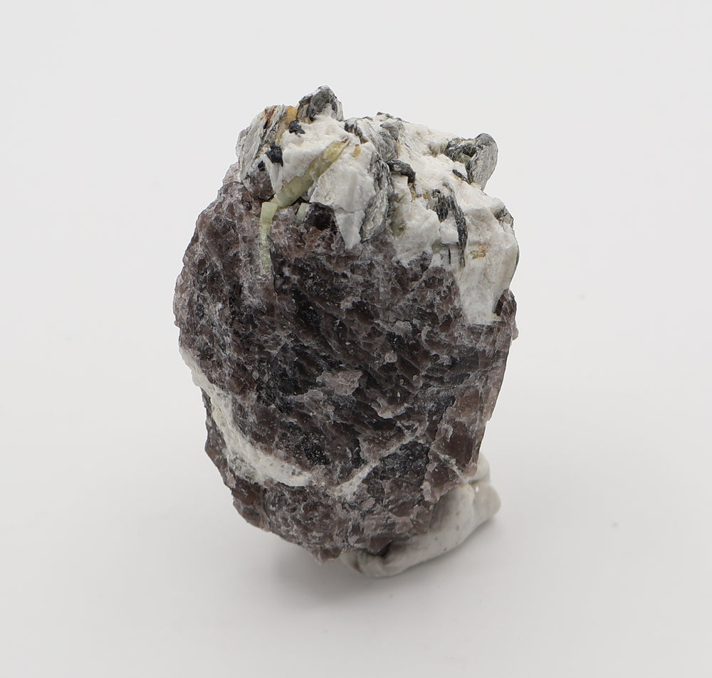Heliodor Capped Aquamarine Cluster with Mica, Hematite, on Smoky Quartz and Feldspar