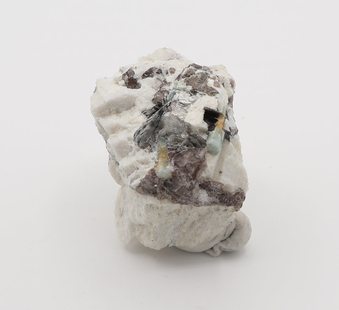 Bi-Colour Beryl with Hematite, Mica, on Smoky Quartz and Feldspar