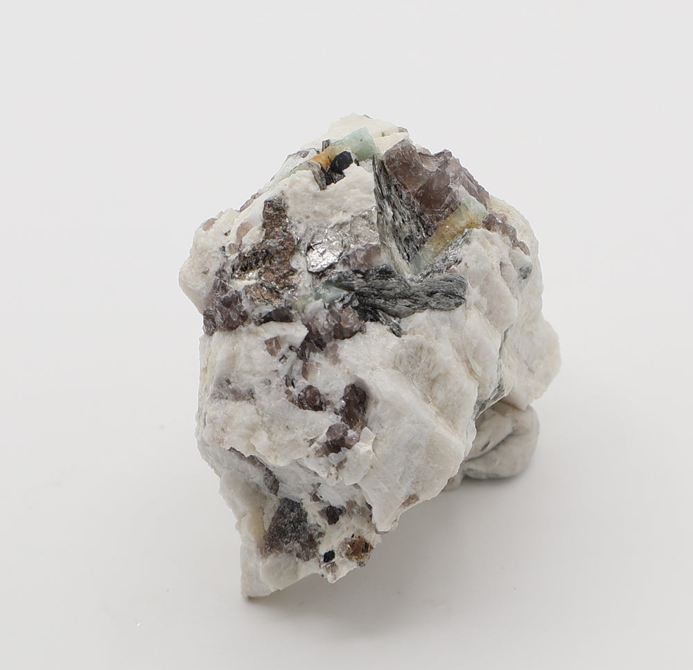 Bi-Colour Beryl with Hematite, Mica, on Smoky Quartz and Feldspar