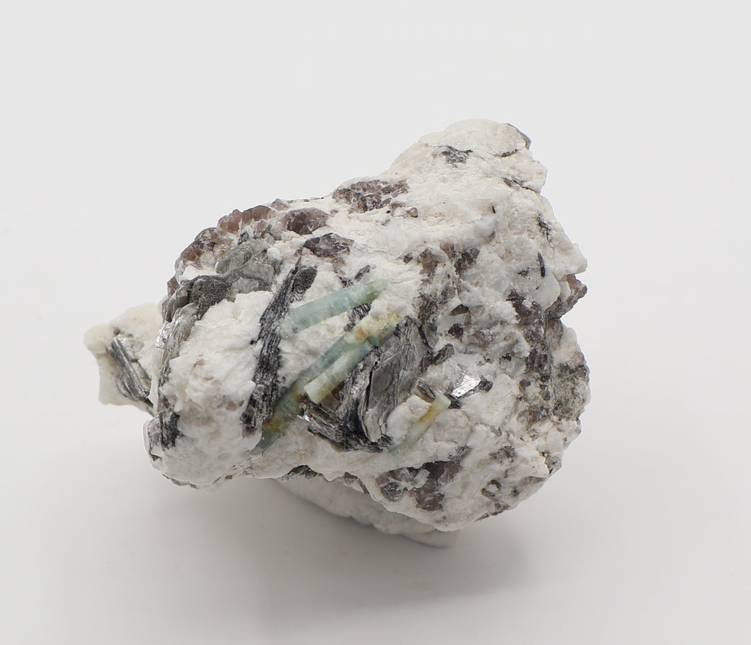 Bi-Colour Beryl Cluster with Mica on Smoky Quartz and Feldspar