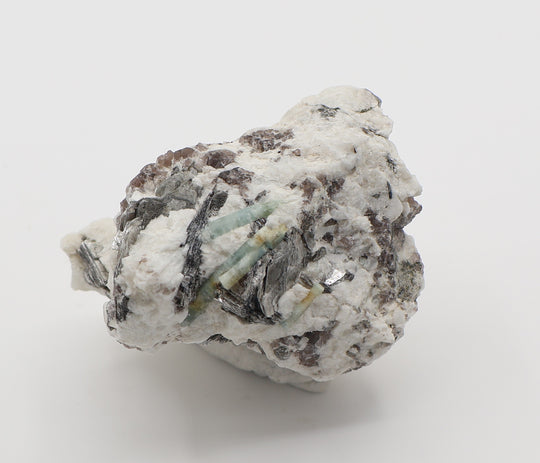 Bi-Colour Beryl Cluster with Mica on Smoky Quartz and Feldspar
