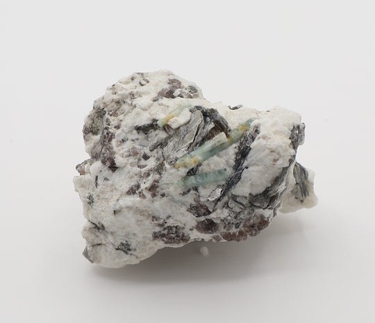 Bi-Colour Beryl Cluster with Mica on Smoky Quartz and Feldspar