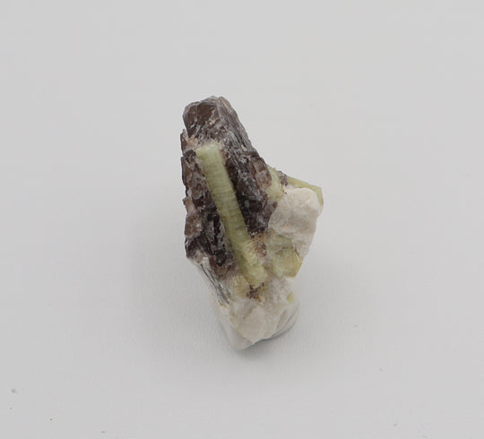 Heliodor with Mica on Smoky Quartz and Feldspar