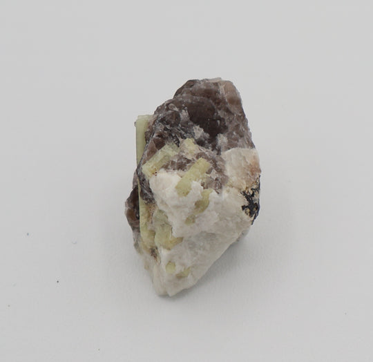 Heliodor with Mica on Smoky Quartz and Feldspar