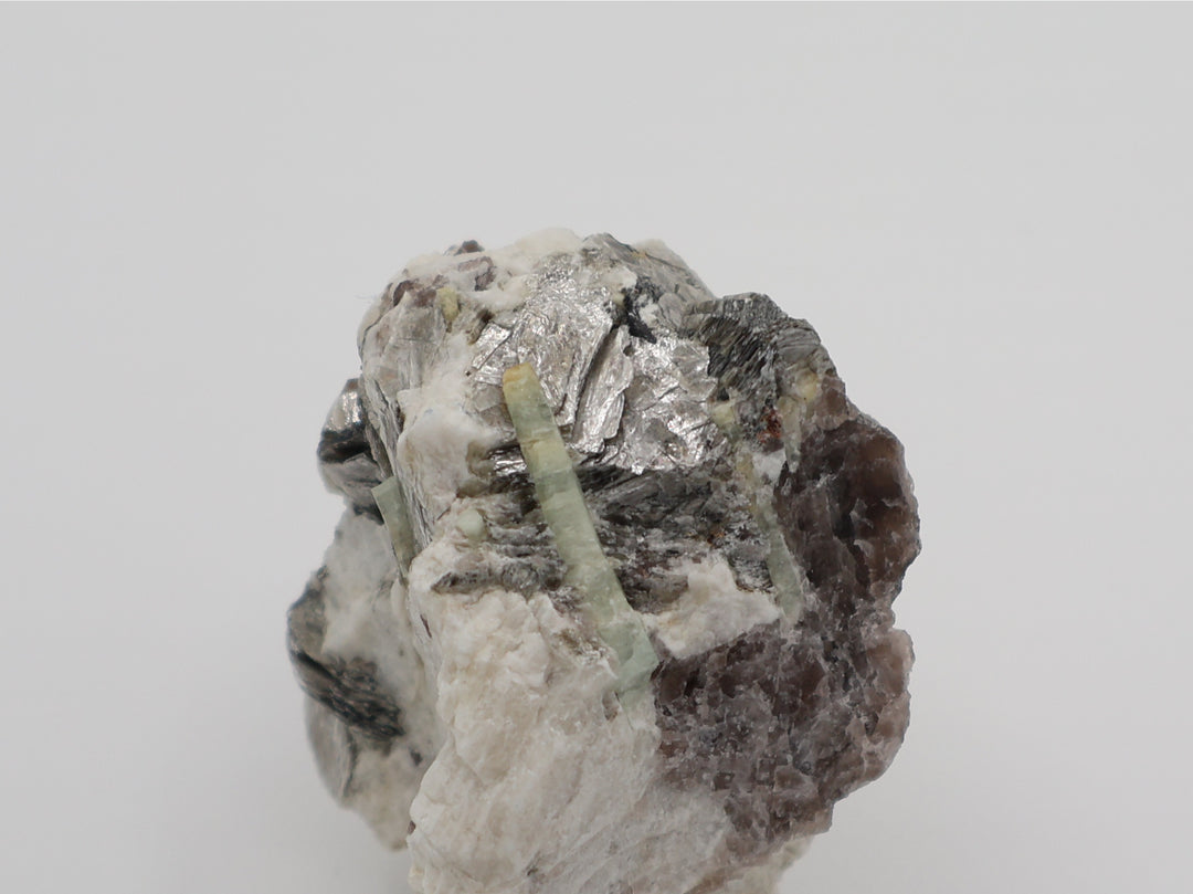 Heliodor Capped Aquamarine with Mica on Smoky Quartz and Feldspar