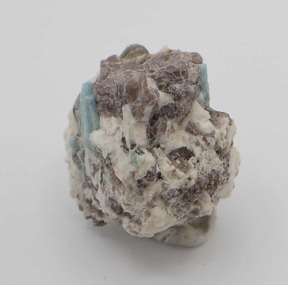 Aquamarine with Mica on Smoky Quartz and Feldspar