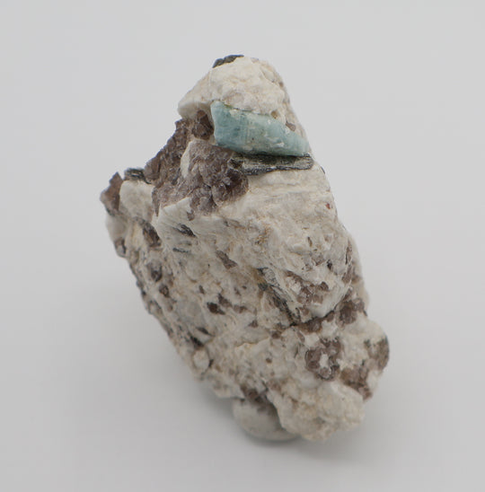 Sceptered Aquamarine with Mica on Smoky Quartz and Feldspar