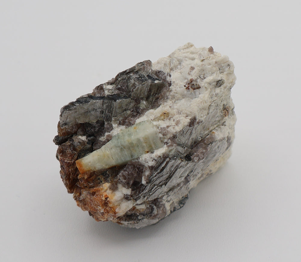 Heliodor Capped Sceptered Aquamarine with Mica on Smoky Quartz and Feldspar