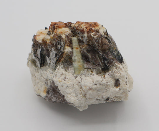 Sceptered Aquamarine with Mica on Smoky Quartz and Feldspar