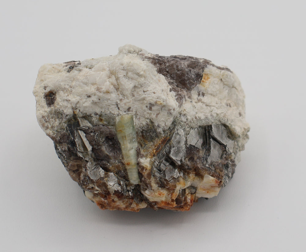 Sceptered Aquamarine with Mica on Smoky Quartz and Feldspar