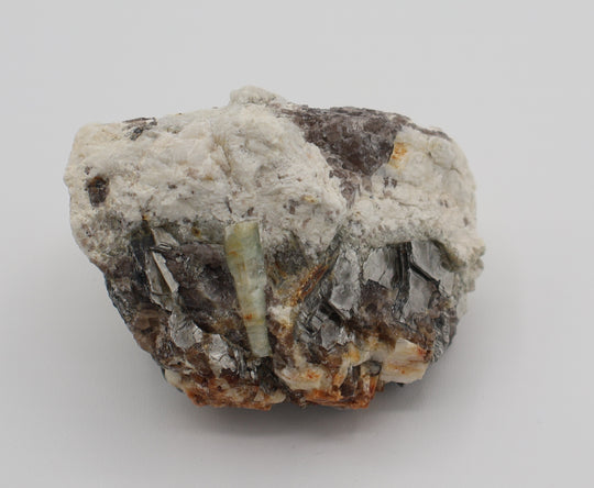 Sceptered Aquamarine with Mica on Smoky Quartz and Feldspar