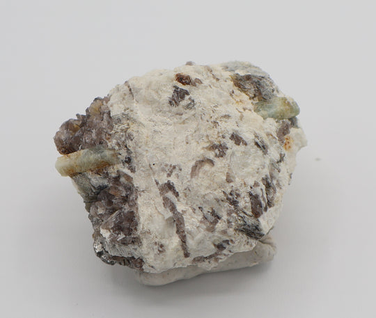 Aquamarine and Heliodor with Mica on Smoky Quartz and Feldspar