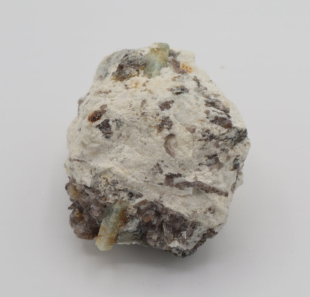 Aquamarine and Heliodor with Mica on Smoky Quartz and Feldspar