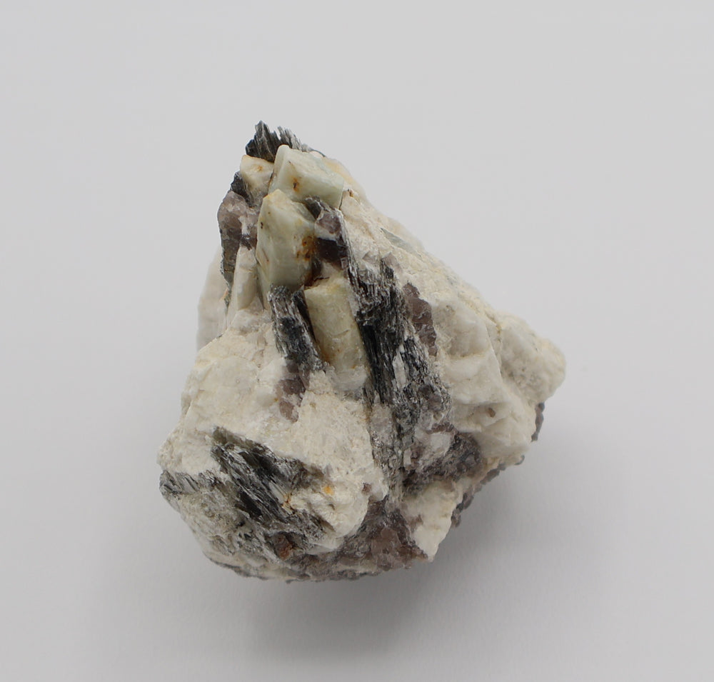 Beryl Cluster with Mica on Smoky Quartz and Feldspar