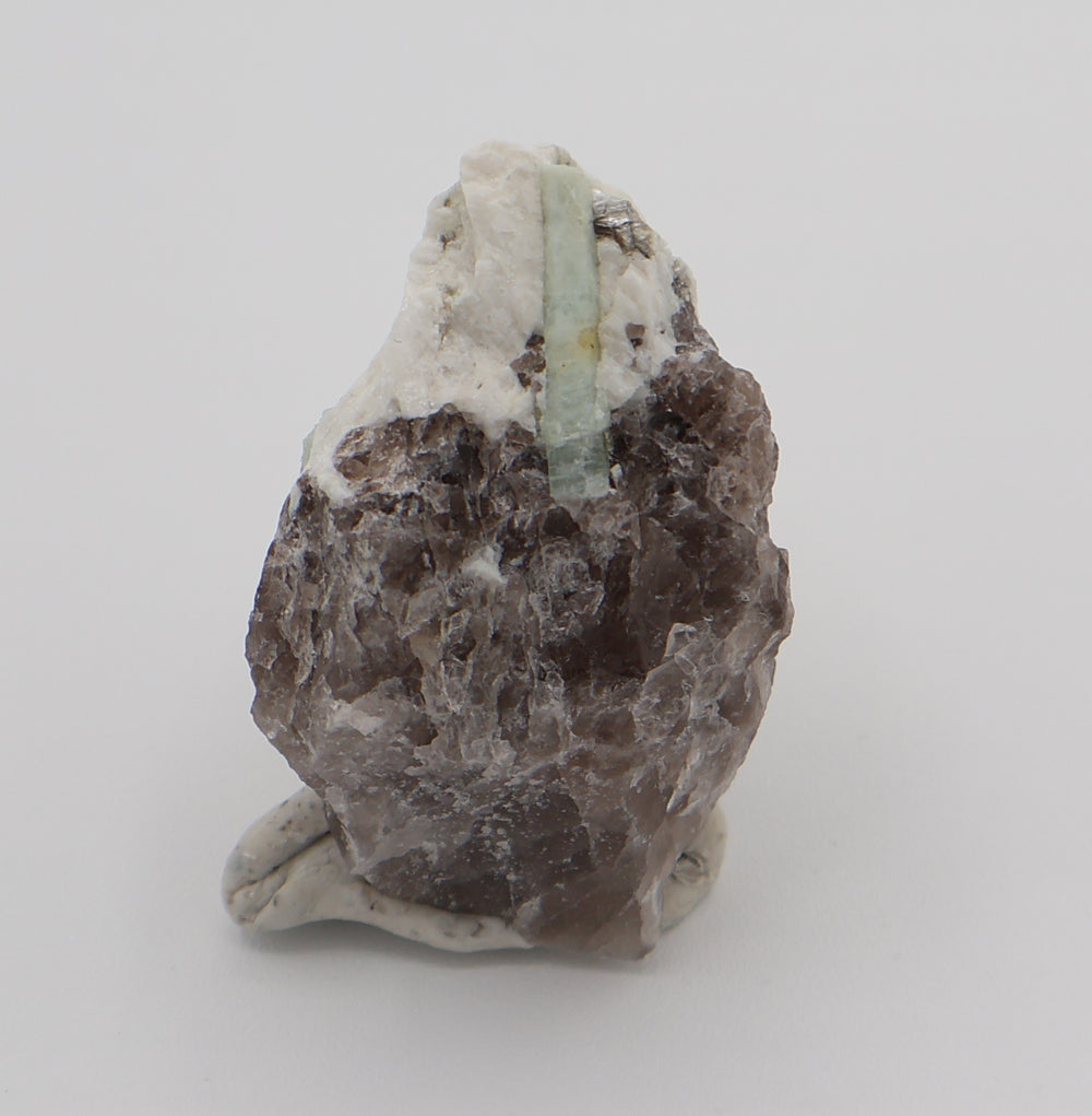 Aquamarine with Mica on Smoky Quartz and Feldspar