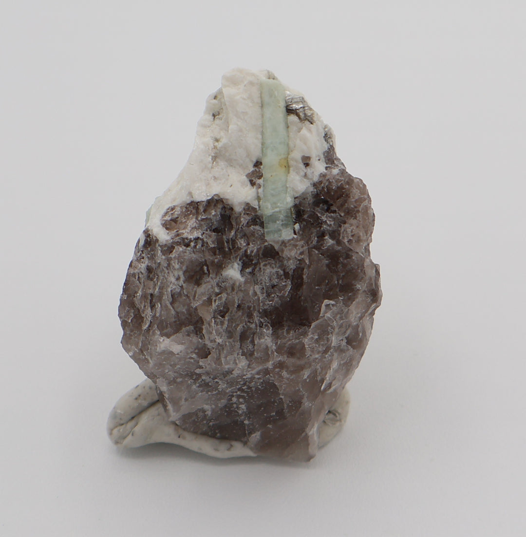 Aquamarine with Mica on Smoky Quartz and Feldspar