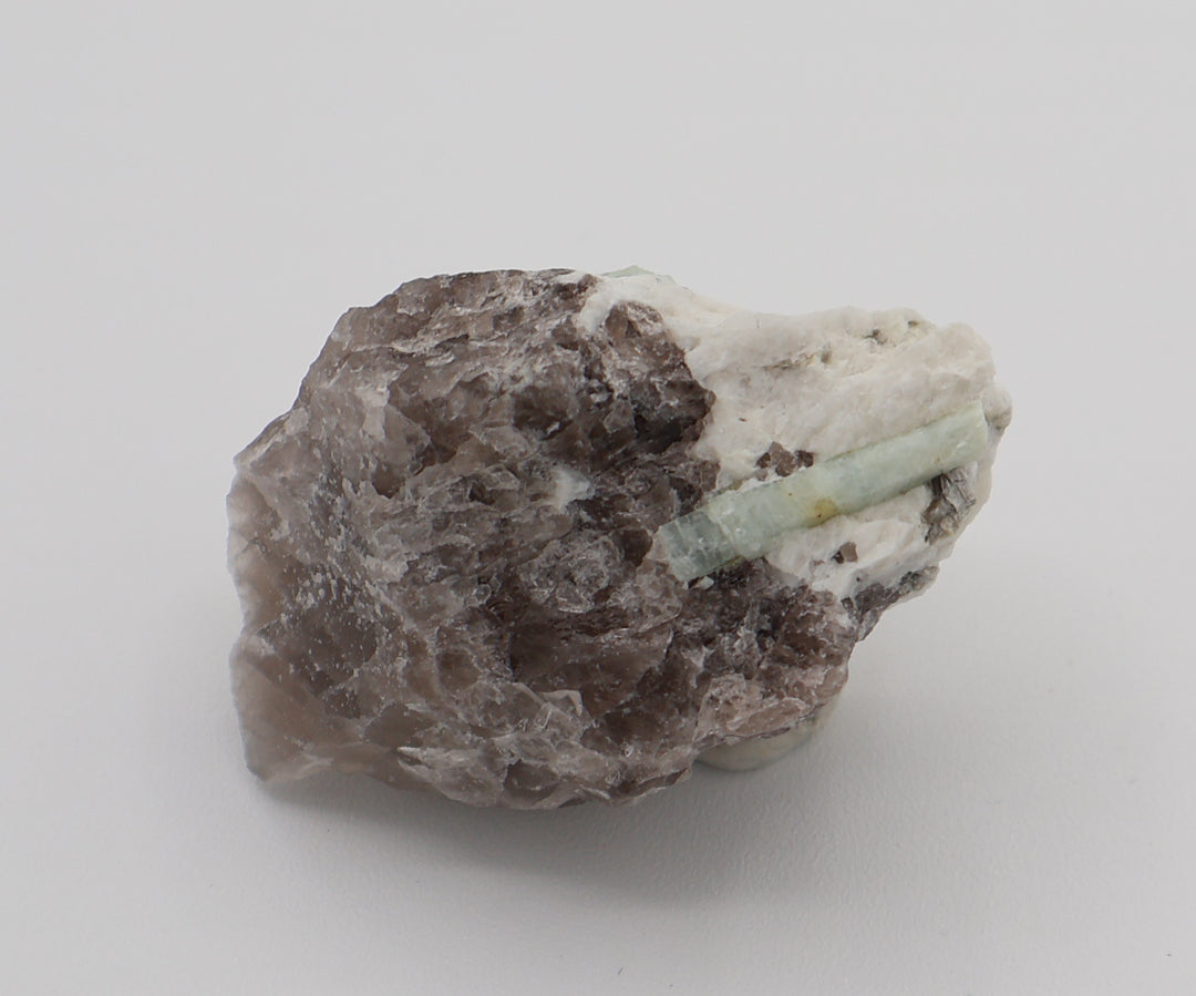 Aquamarine with Mica on Smoky Quartz and Feldspar