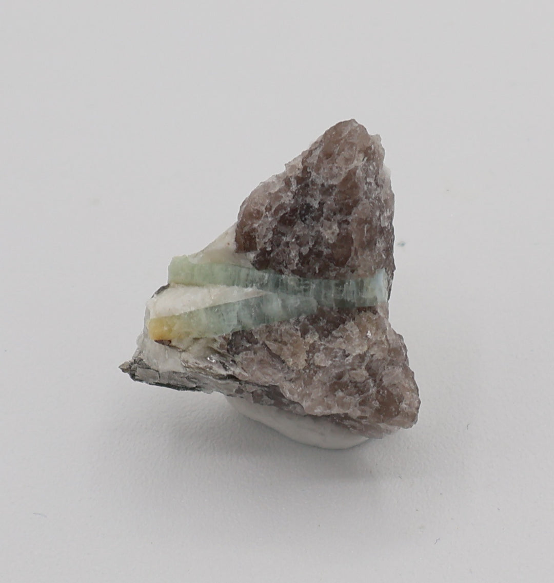 Heliodor Capped Aquamarine with Mica on Smoky Quartz and Feldspar