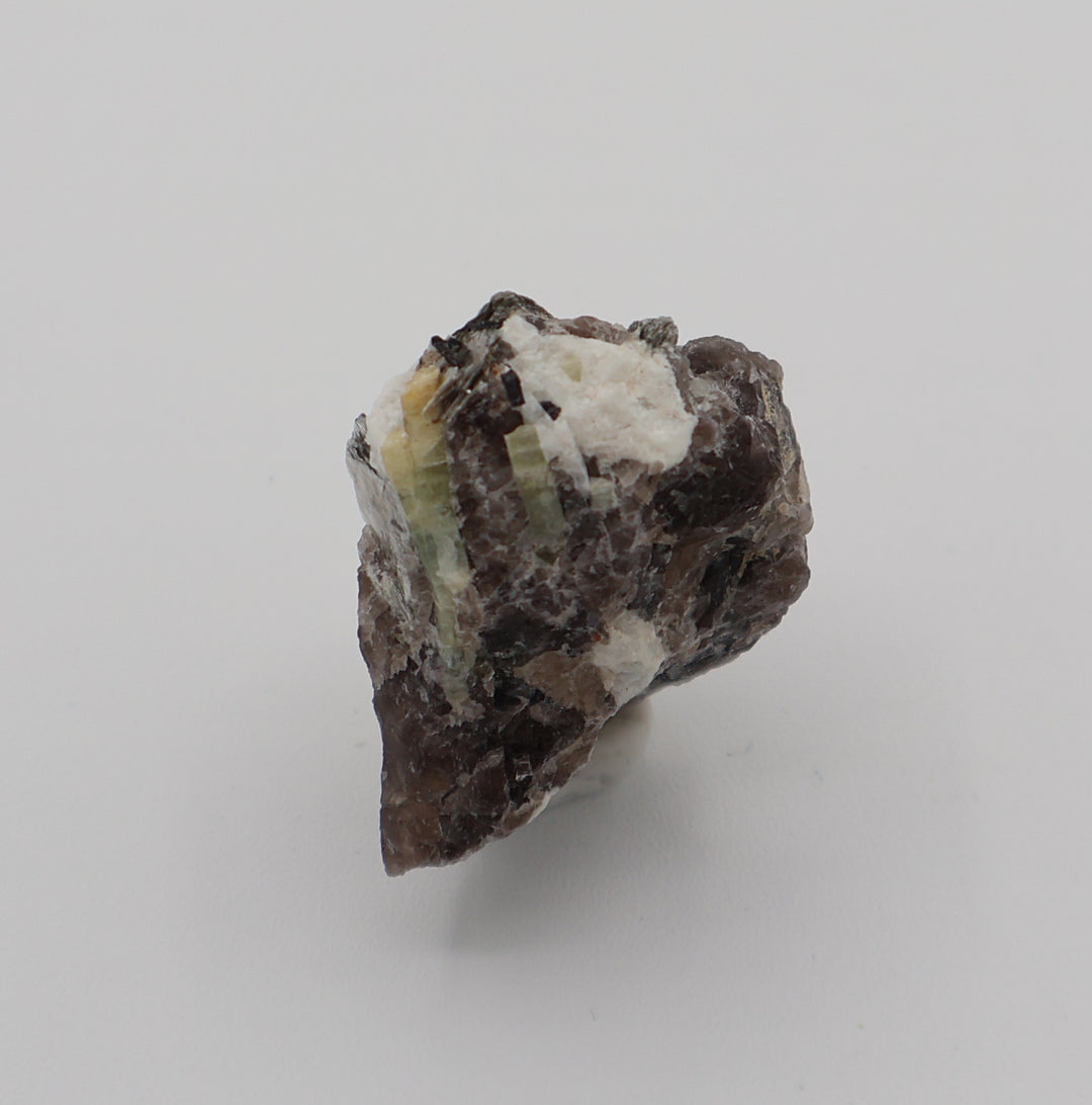 Heliodor Capped Aquamarine with Mica, Hematite, on Smoky Quartz and Feldspar