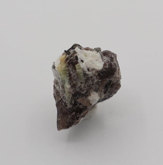 Heliodor Capped Aquamarine with Mica, Hematite, on Smoky Quartz and Feldspar