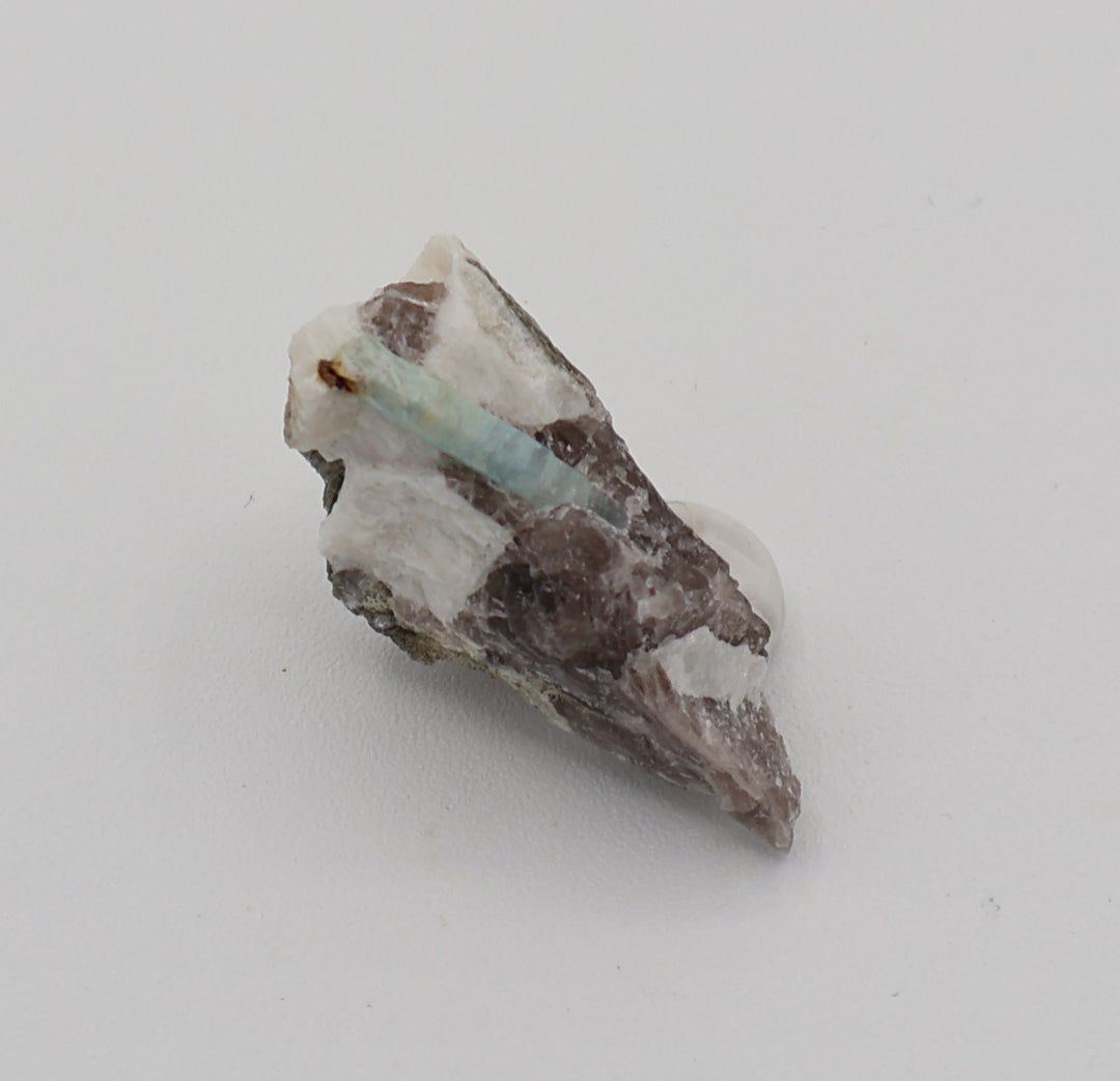 Aquamarine with Hematite, Mica, On Smoky Quartz and Feldspar
