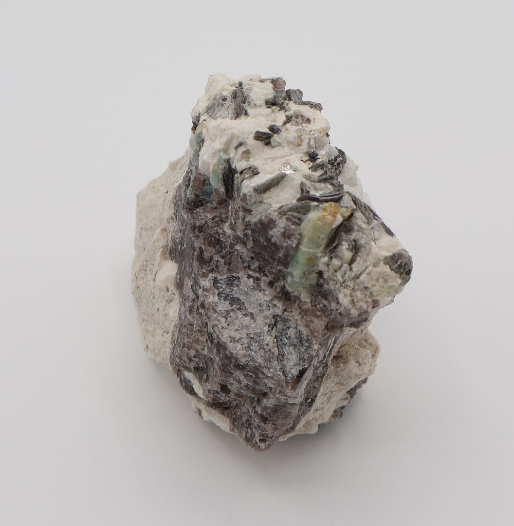 Heliodor Capped Aquamarine with Mica on Smoky Quartz and Feldspar