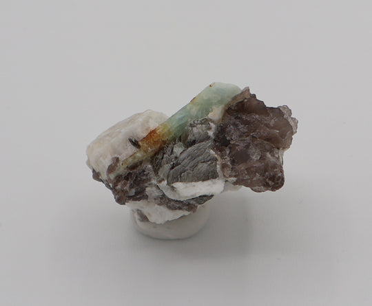Sceptered Bi-Colour Beryl with Mica on Smoky Quartz and Feldspar