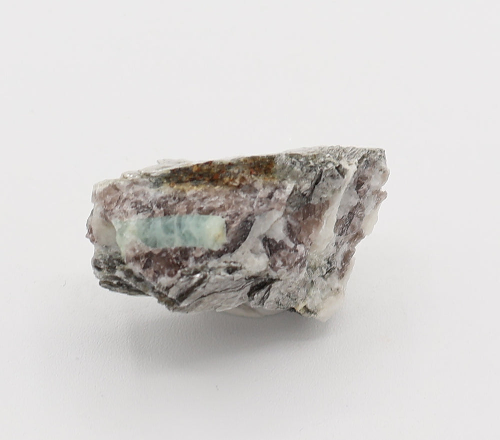 Aquamarine with Mica on Smoky Quartz and Feldspar