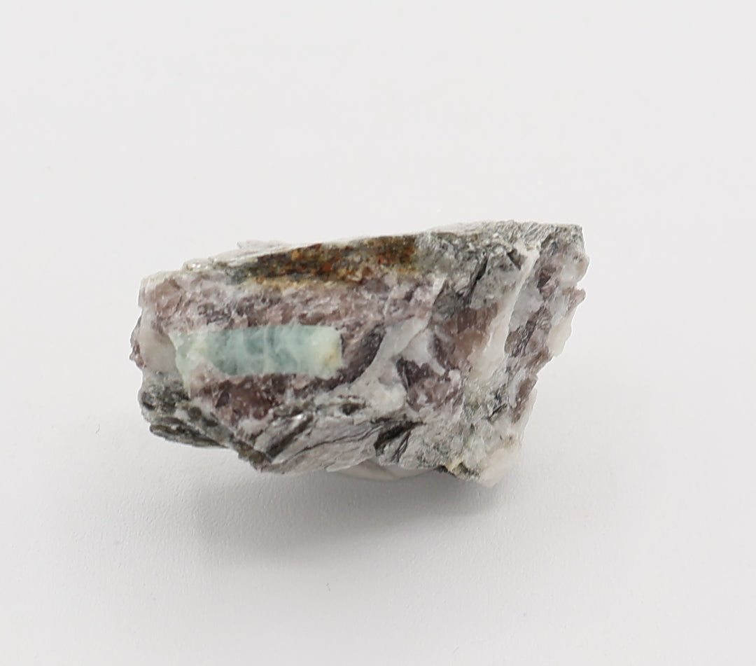 Aquamarine with Mica on Smoky Quartz and Feldspar