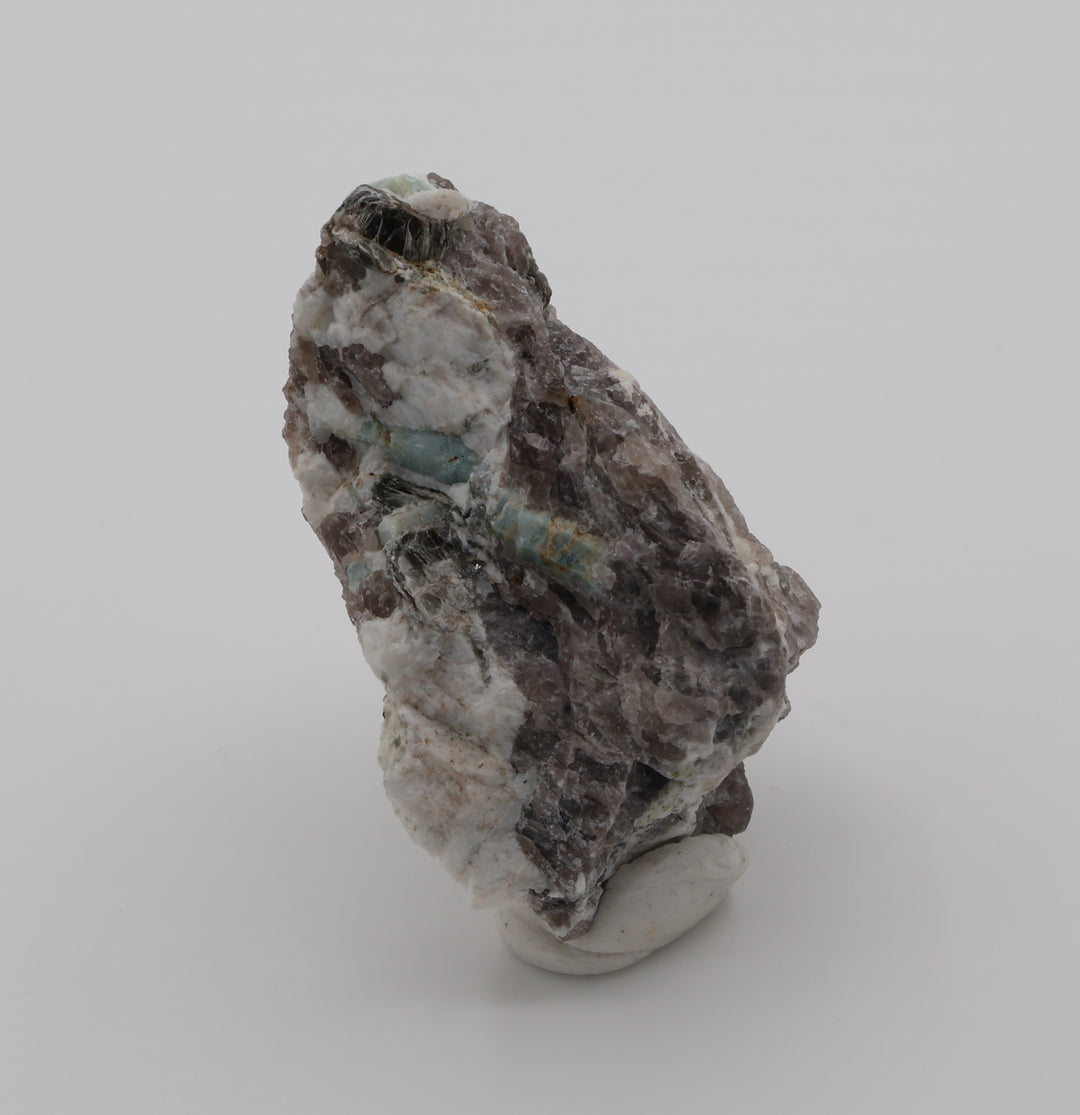 Aquamarine with Mica on Smoky Quartz and Feldspar