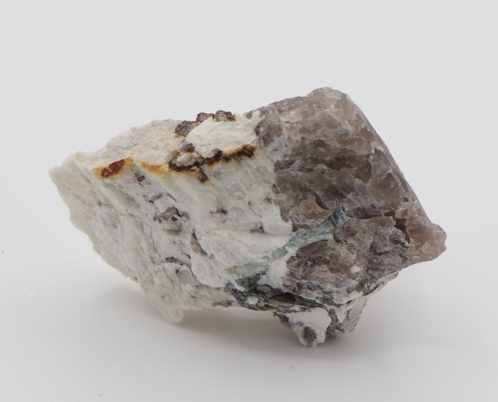 Aquamarine with Pyrite and Mica on Smoky Quartz and Feldspar