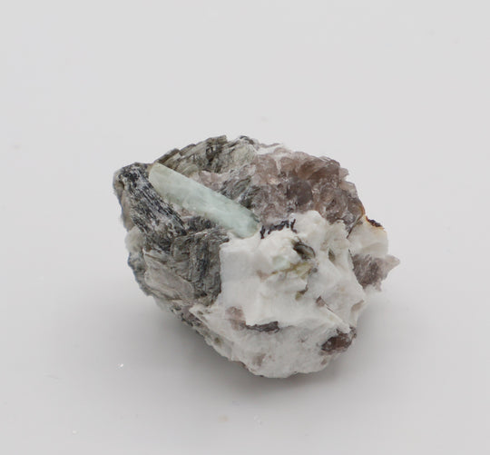 Aquamarine on Mica, Smoky Quartz, Feldspar