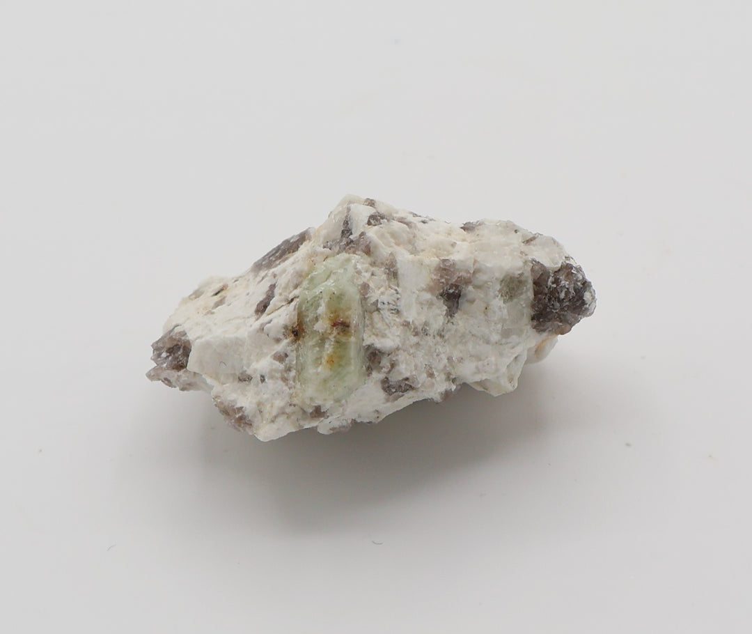 Green Beryl with Mica on Smoky Quartz and Feldspar