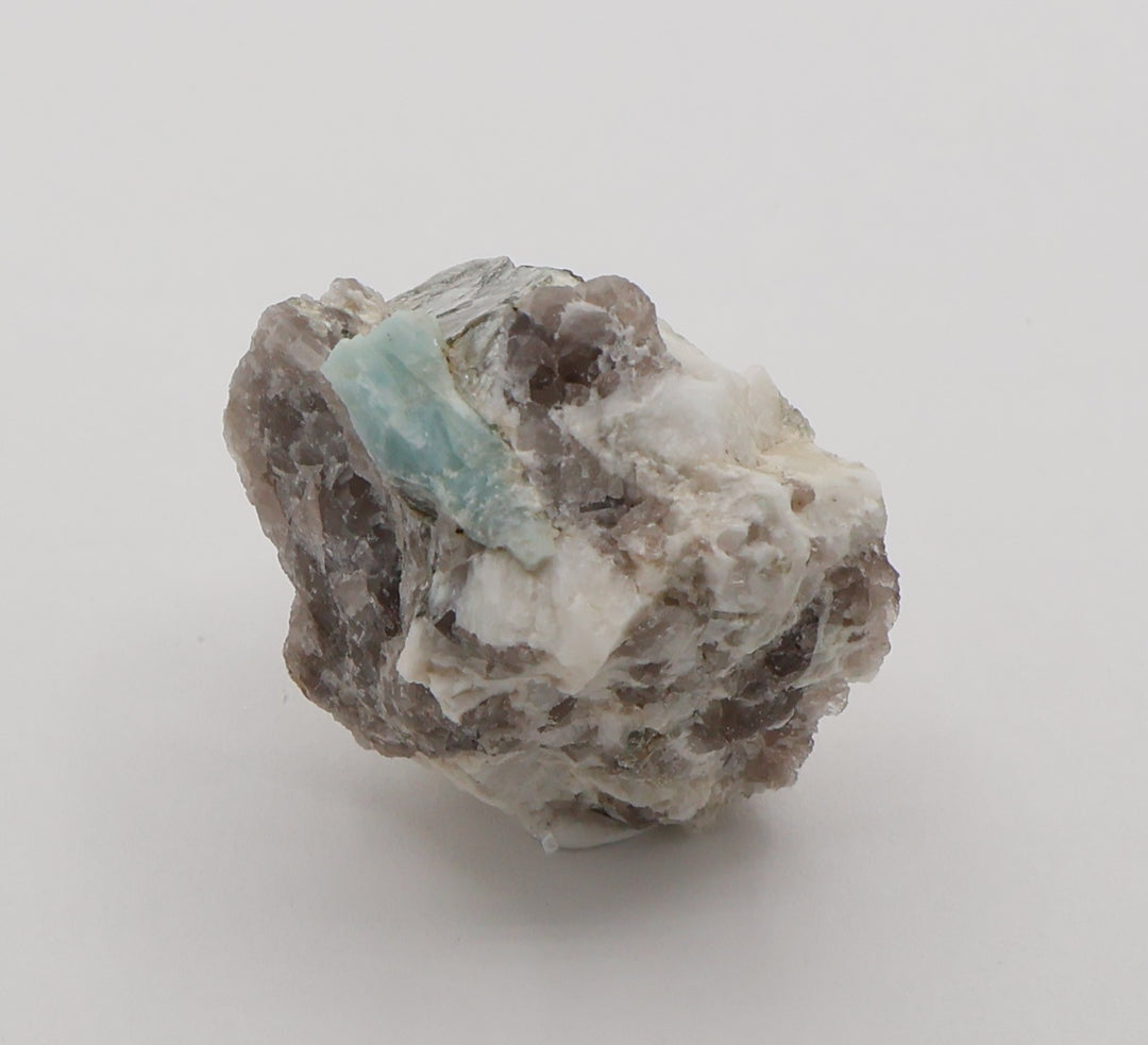 Sceptered Aquamarine with Mica on Smoky Quartz and Feldspar