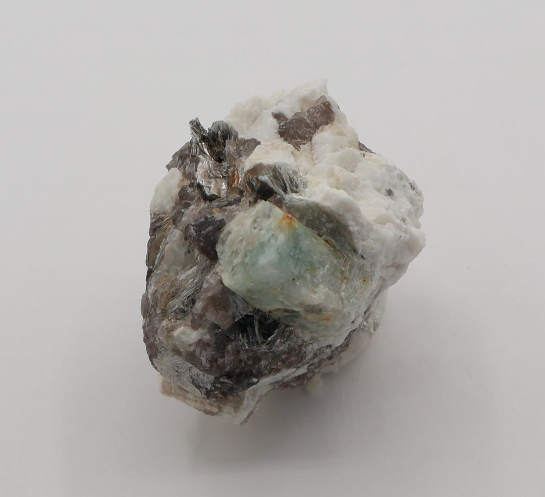 Aquamarine on Mica, Smoky Quartz, Feldspar