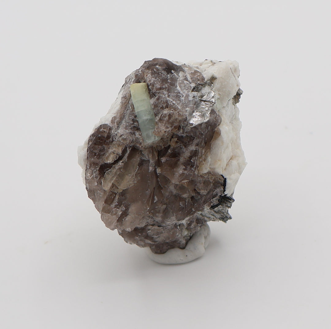 Heliodor Capped Aquamarine with Mica on Smoky Quartz and Feldspar