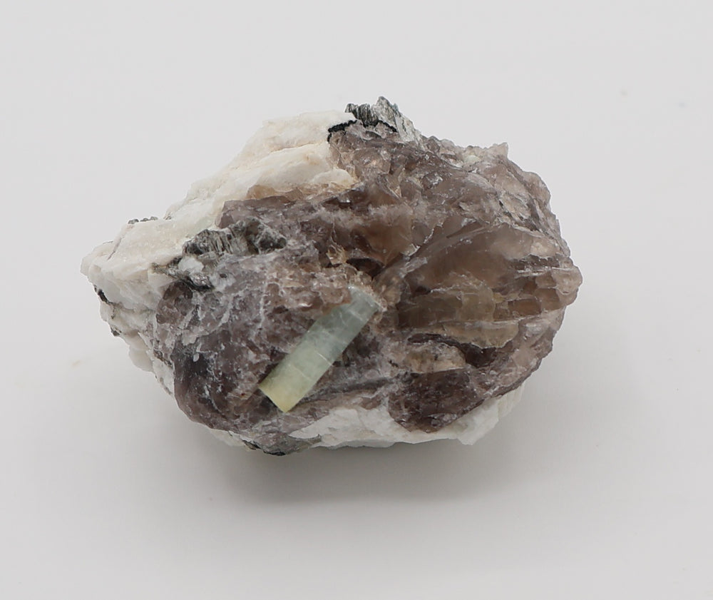 Heliodor Capped Aquamarine with Mica on Smoky Quartz and Feldspar