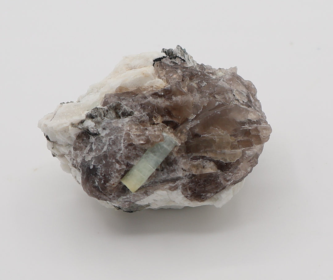 Heliodor Capped Aquamarine with Mica on Smoky Quartz and Feldspar